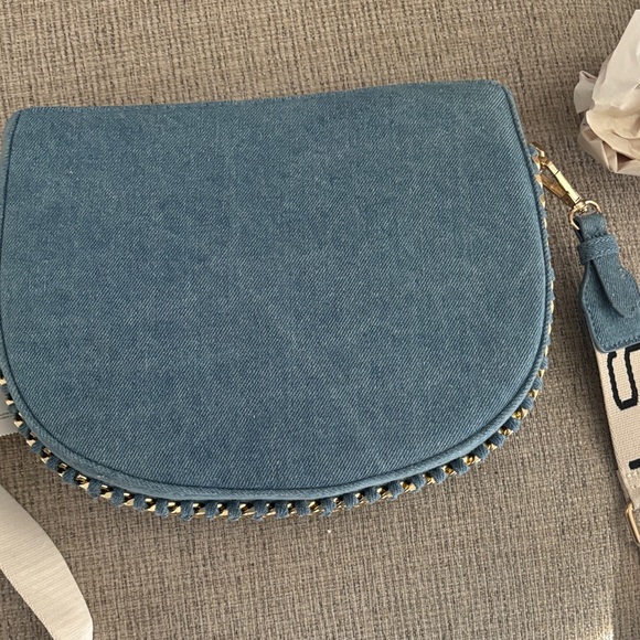 Halston Heritage Two-Tone Blue Denim Crossbody with Branded Strap - Picture 3 of 5